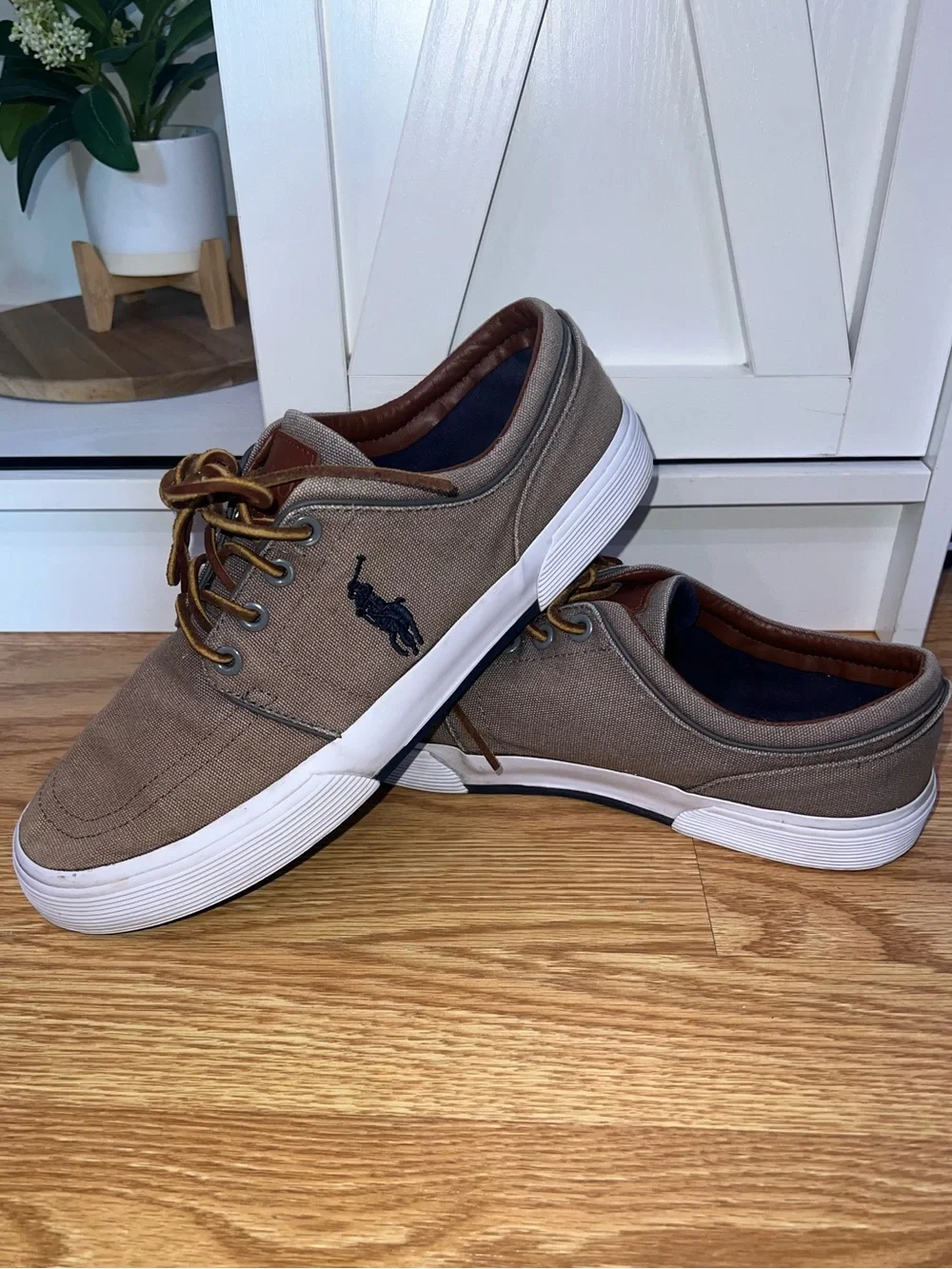 Polo by Ralph Lauren Men’s Grey Canvas Boat Sneaker with White Soles